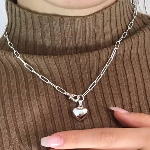 The LOVE Heart Pendant & clasp link necklace in 925 - Picture 2 of 5